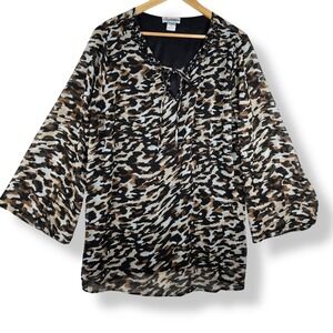 Signature JMB Plus Size Leopard Print Womens Top Size 3x Beaded Boho Flowy Y2K
